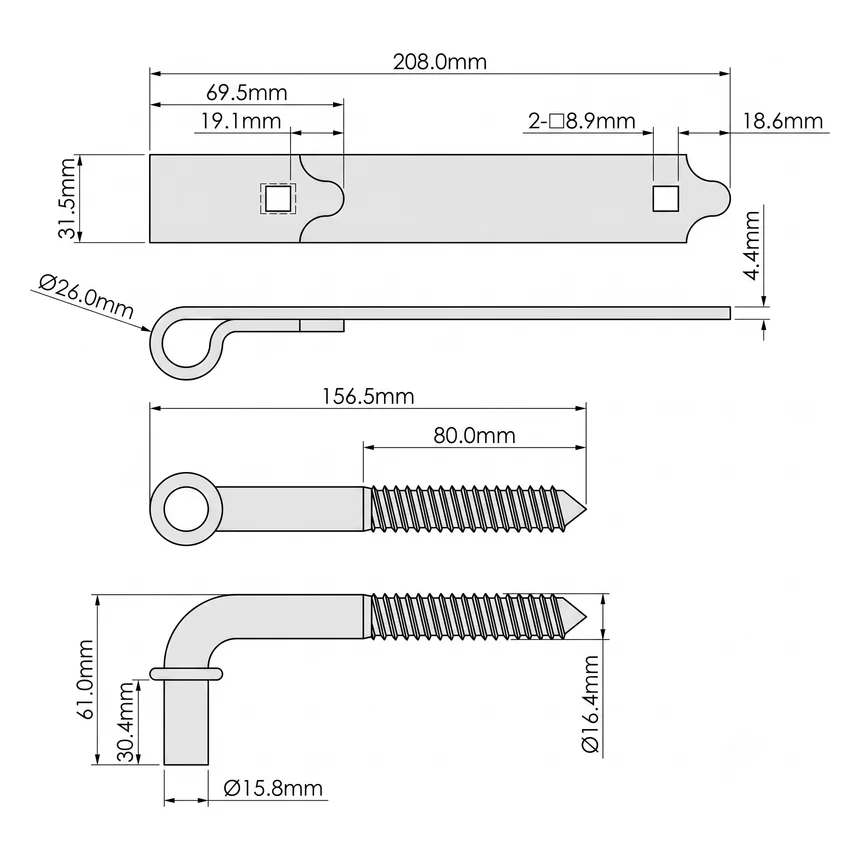 284 6" Everbilt Screw Hook and Strap Hinge 2